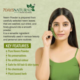 7Days Natural 100% Pure Neem Leaves Powder 200 Grams (Sun Dried & Stemless) for Face, Skin, Hair Growth Pack