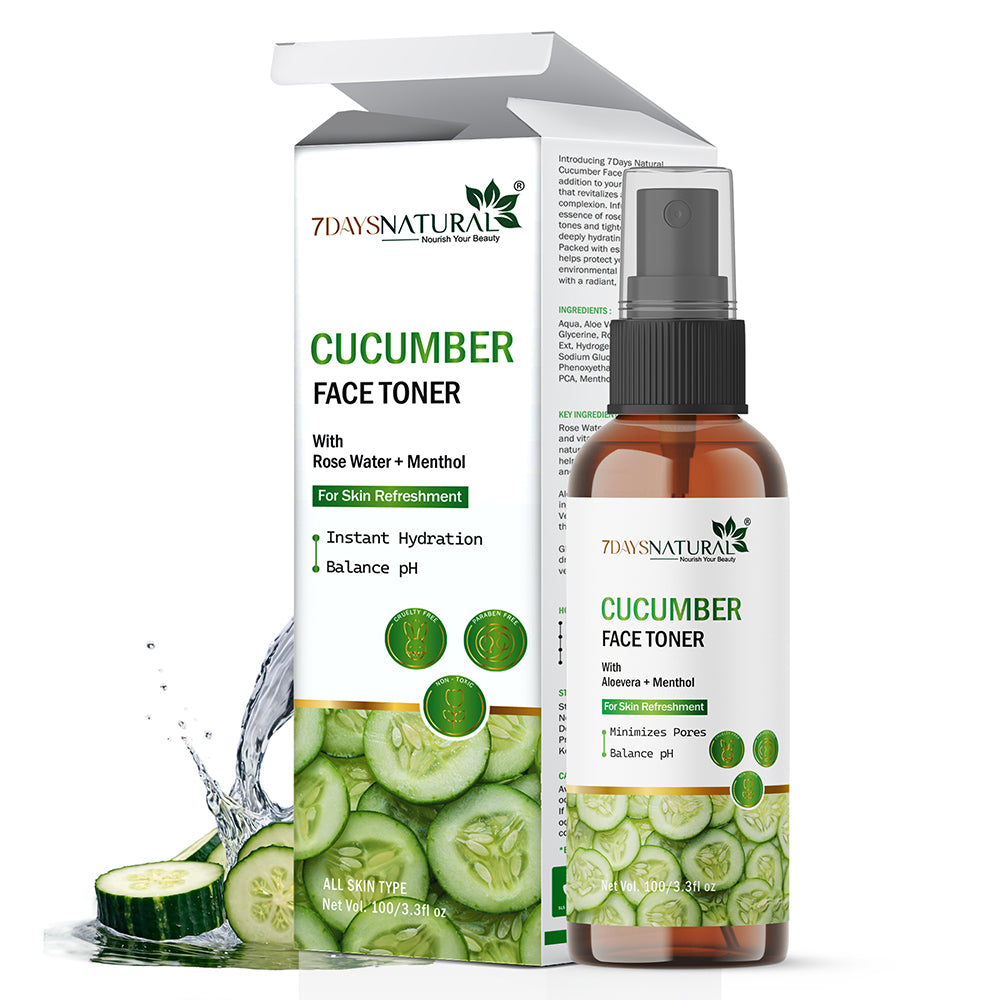 7Days Natural Cucumber Face Toner with Rose Water and Menthol, pH Balancing, Instant Hydration,100g