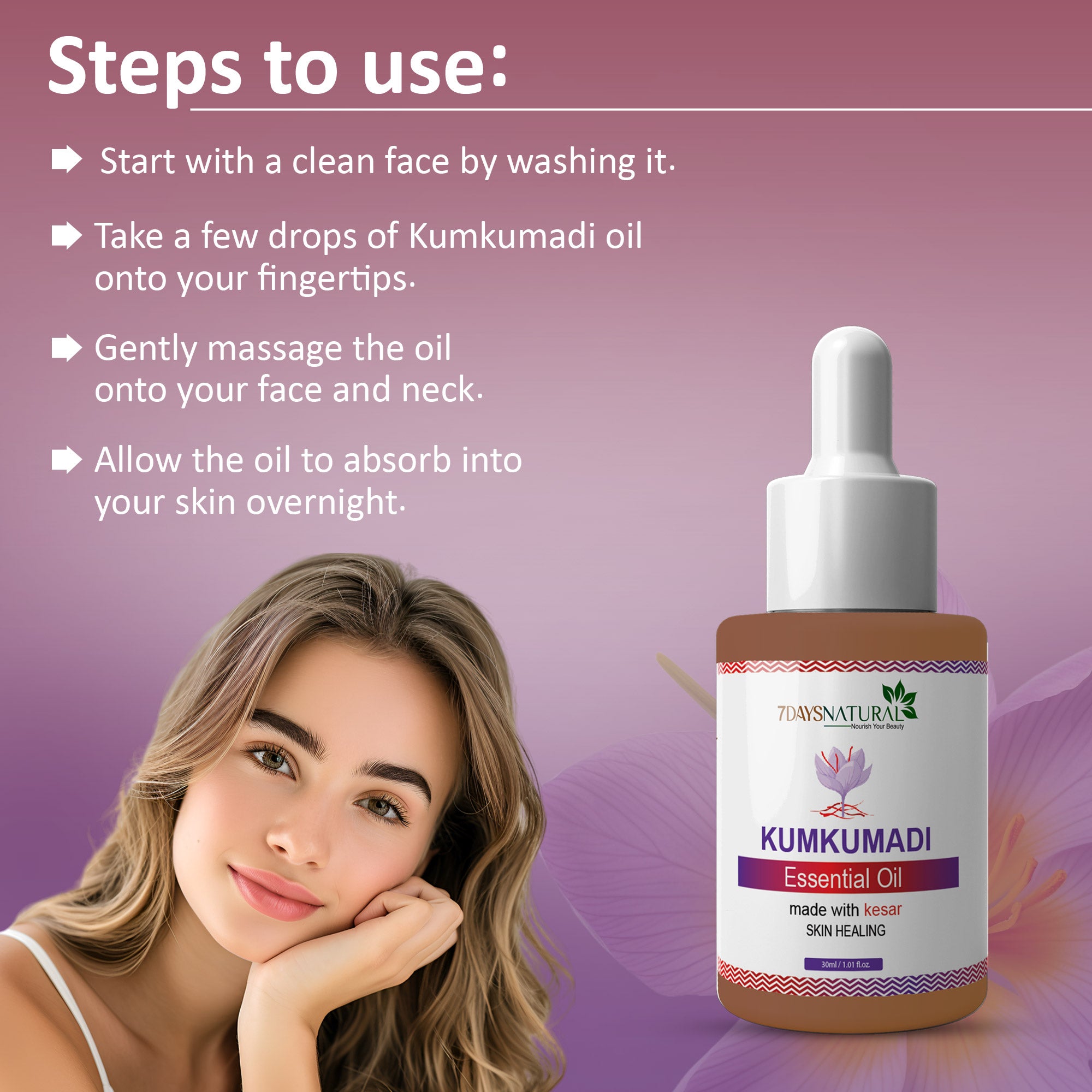 Kumkumadi Essential Oil 30 ml for glowing skin natural way & Diminishes scars, dark circles and dark spots| 7Days Natural