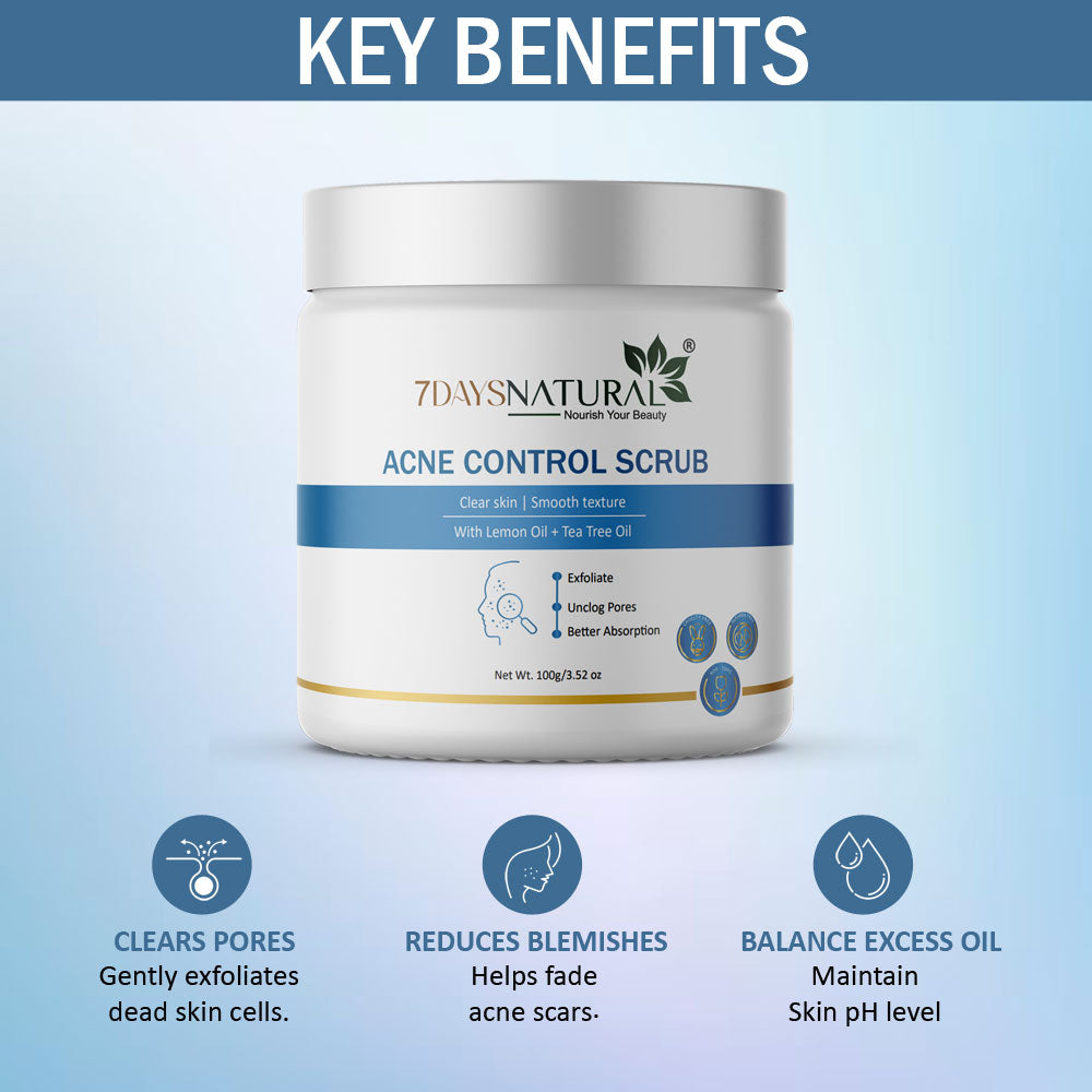Acne Control Scrub |Lemon Oil & Tea Tree Oil | 7DaysNatural