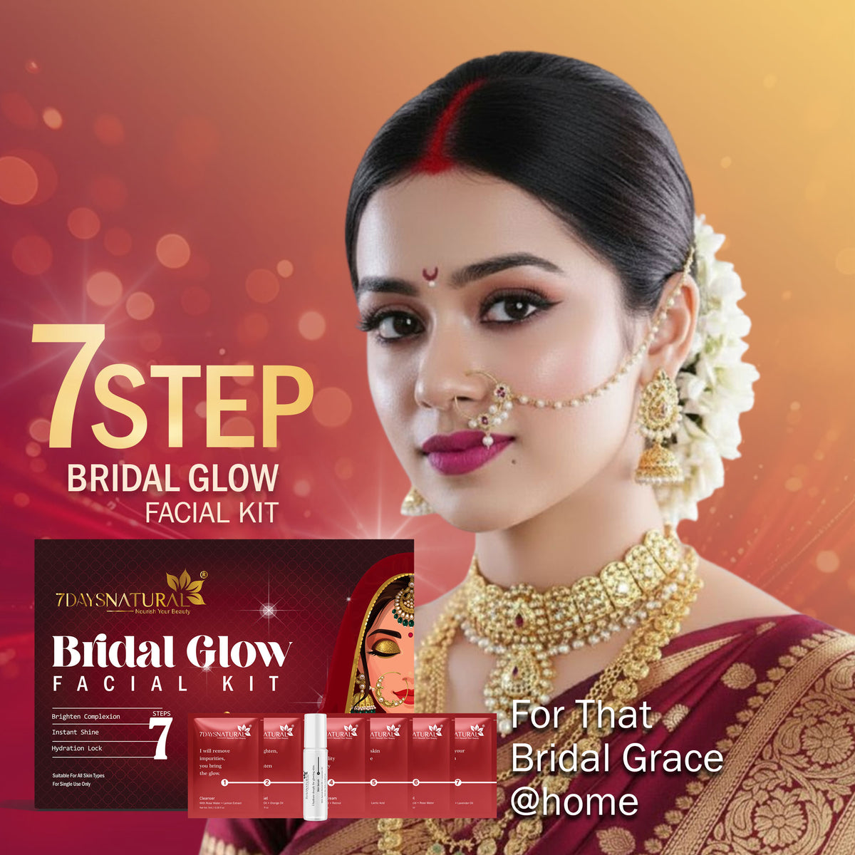 7DAYSNATURAL All-in-One Luxury Bridal Glow Facial  Kit –Professional Makeup & Skincare Combo