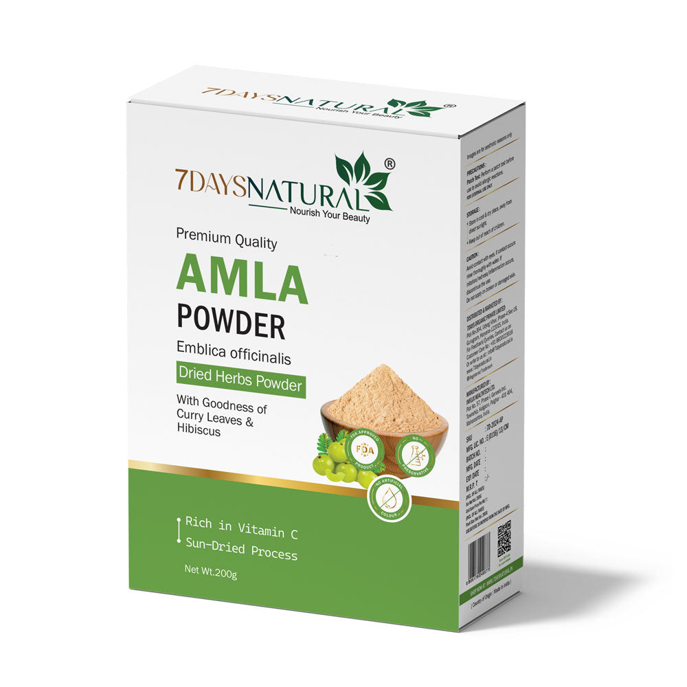 7Days Natural Amla Powder with Curry Leaves & Hibiscus – Ayurvedic Dried Powder Herbs for Hair Nourishment & Skin Rejuvenation(200 Gm)