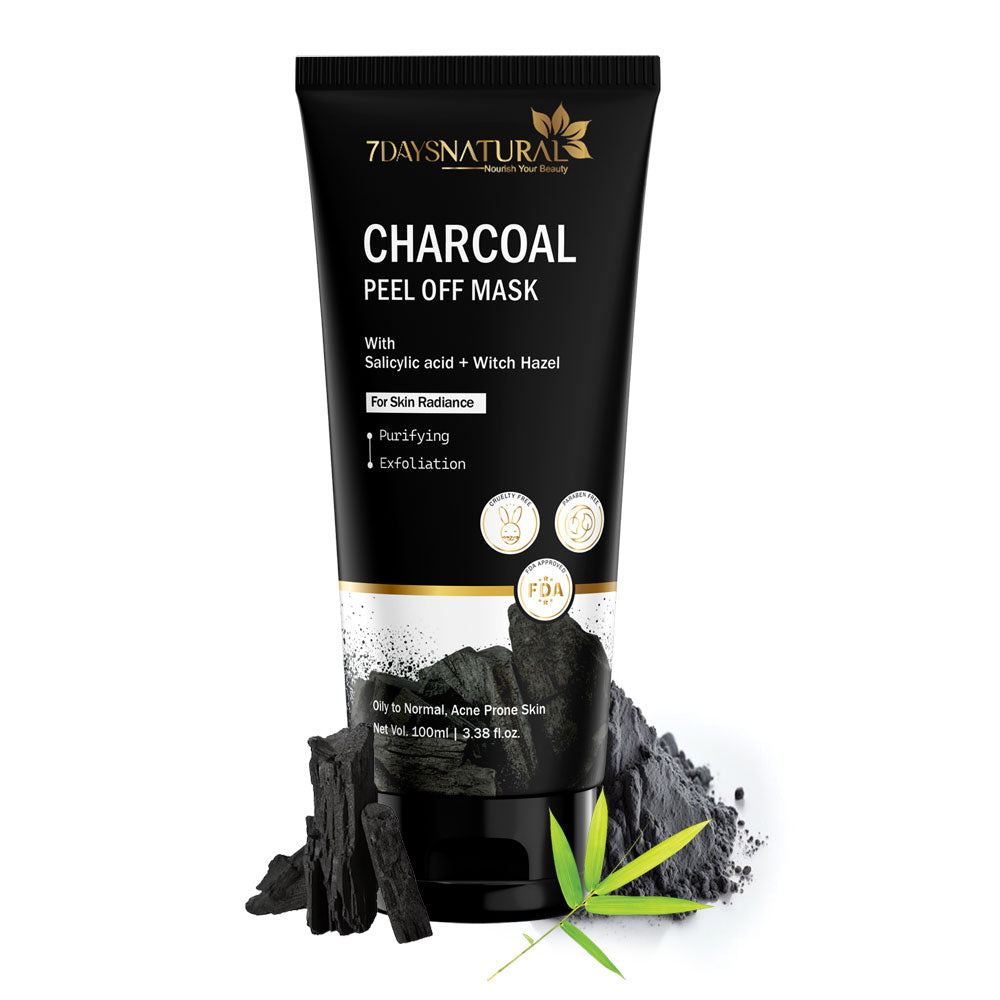 7Days Natural Charcoal Black Peel Off Mask for Men & Women | Removes Blackheads and Whiteheads | Active Cooling Effect | Deep Skin Purifying Cleansing(100 ml)