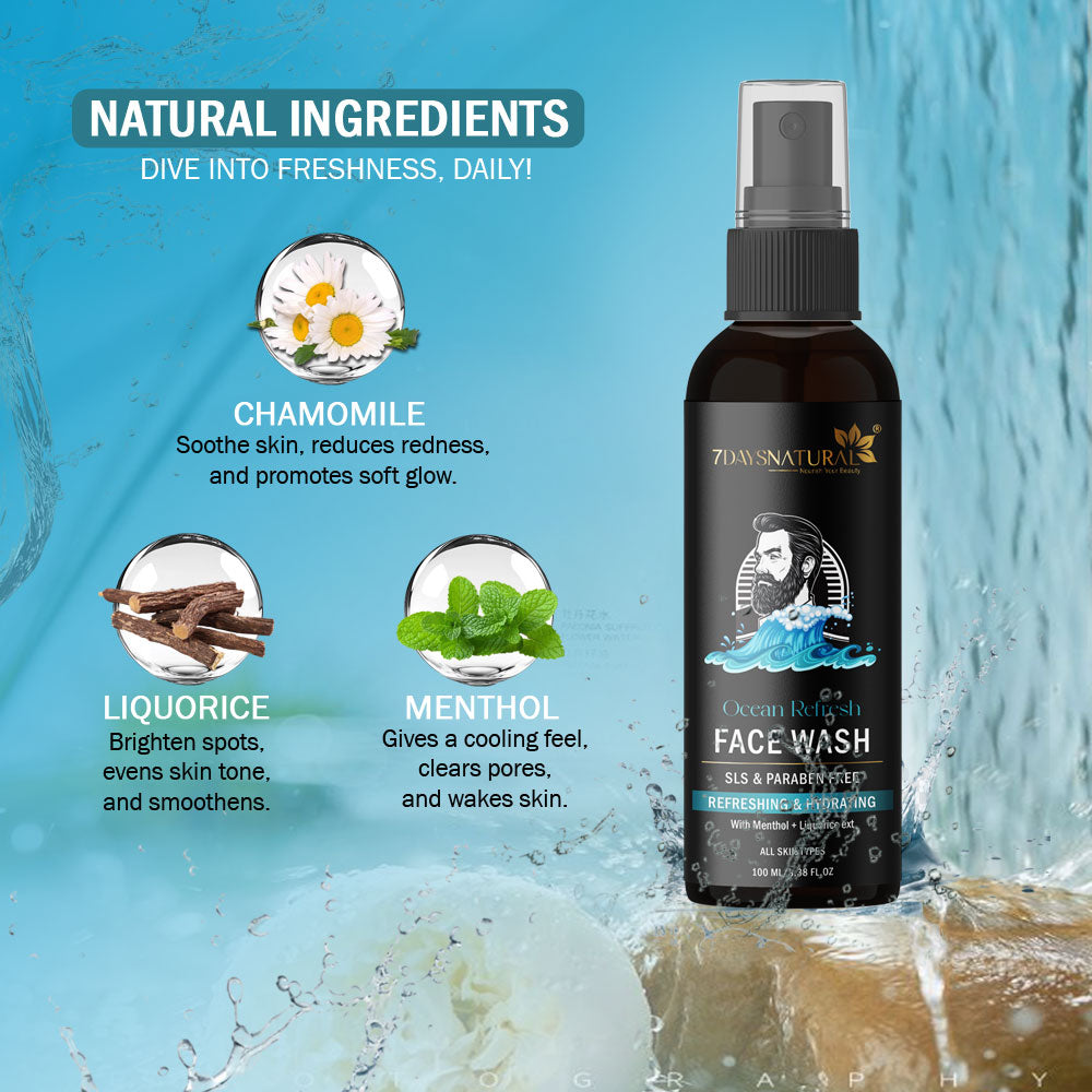 Ocean Refresh Face Wash with Menthol & Chamomile | 7DaysNatural
