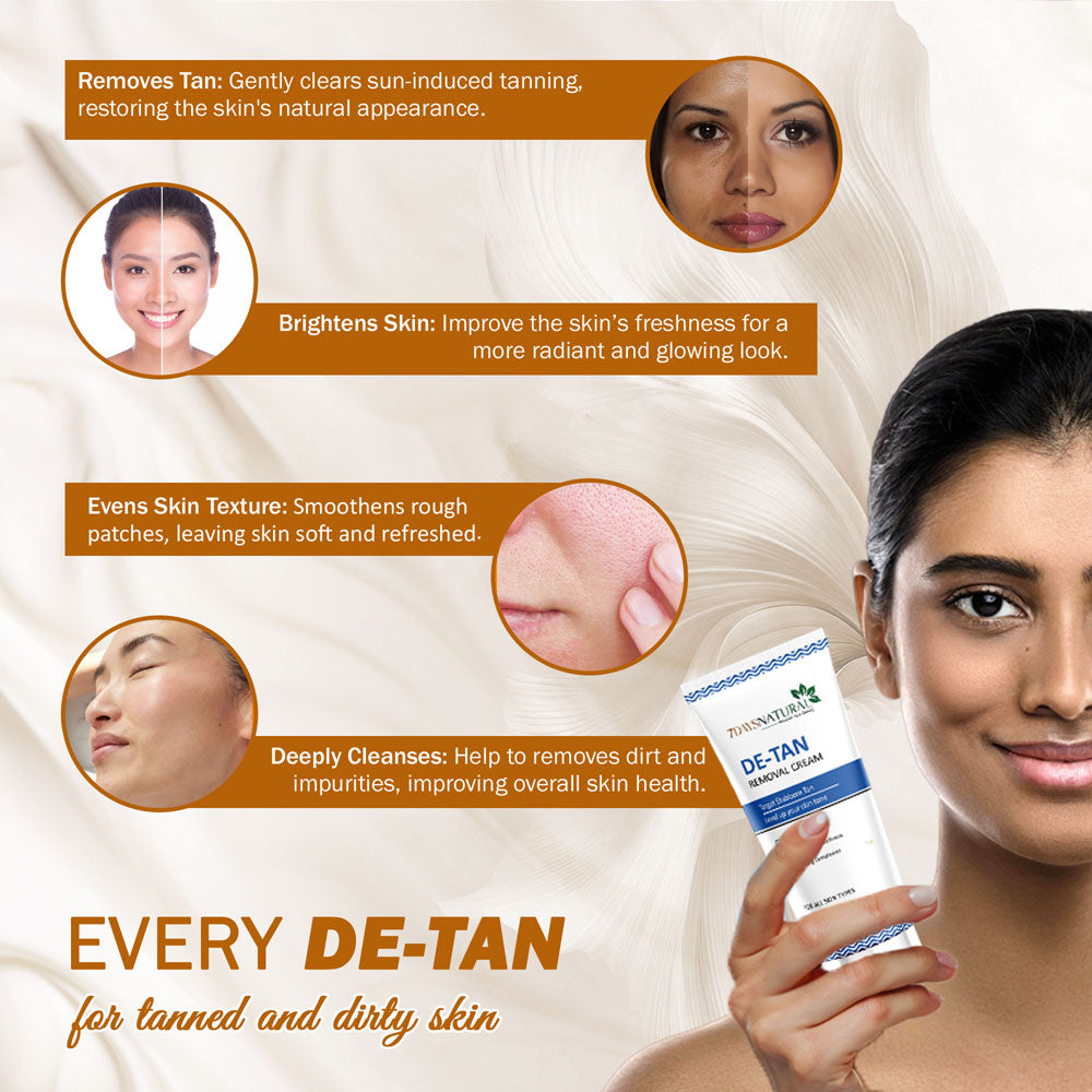 7Days Natural De-Tan Removal Cream with Kojic & Clove Oil | Dermatologically Tested | For All Skin Types (100g)
