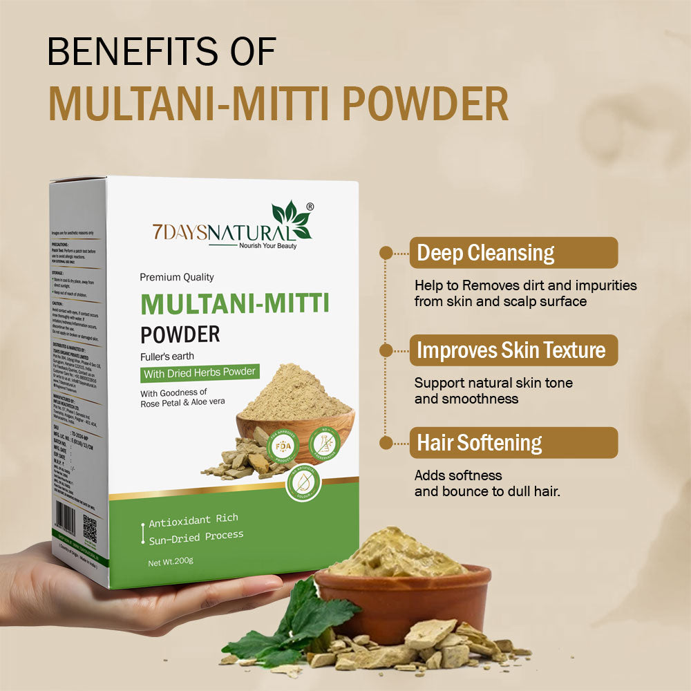 100% Natural Multani Mitti Powder for Glowing Skin | 7DaysNatural