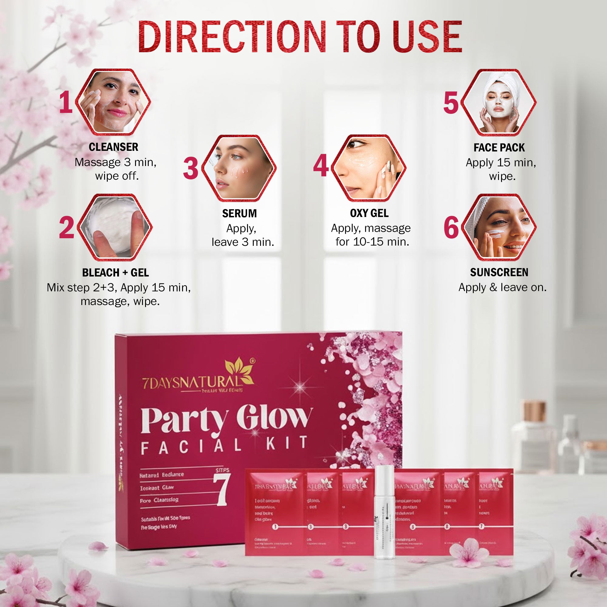 7DAYSNATURAL Instant Party Glow Facial Kit – For Bright & Glowing Skin