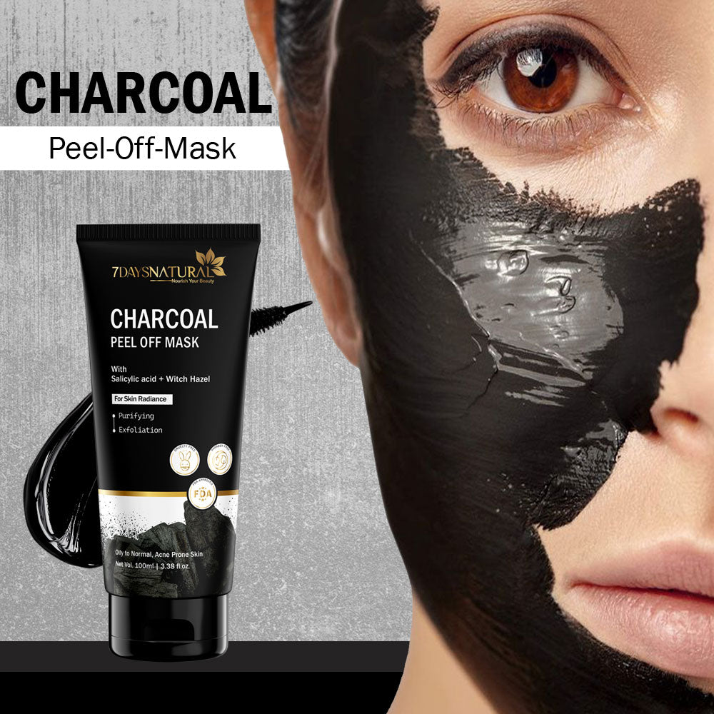 7Days Natural Charcoal Black Peel Off Mask for Men & Women | Removes Blackheads and Whiteheads | Active Cooling Effect | Deep Skin Purifying Cleansing(100 ml)