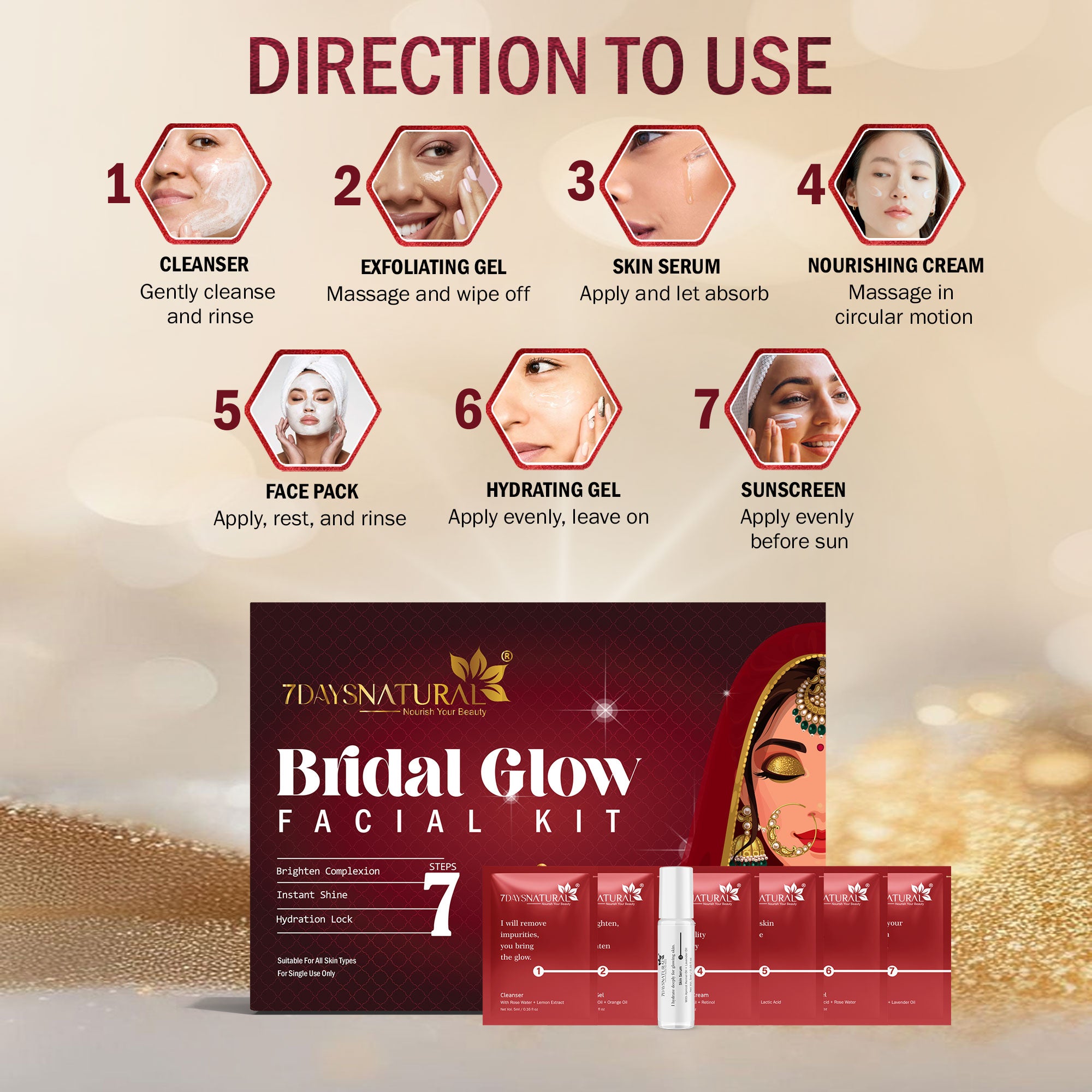 7DAYSNATURAL All-in-One Luxury Bridal Glow Facial  Kit –Professional Makeup & Skincare Combo