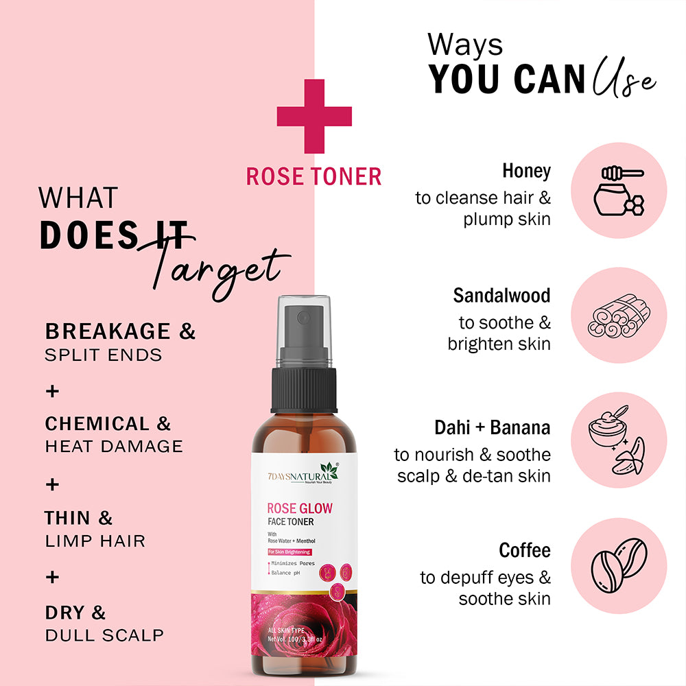 7 Days Natural Glowner Rose Water Face Toner For Glowing Skin for all Skin Type Men & Women (100 ml)