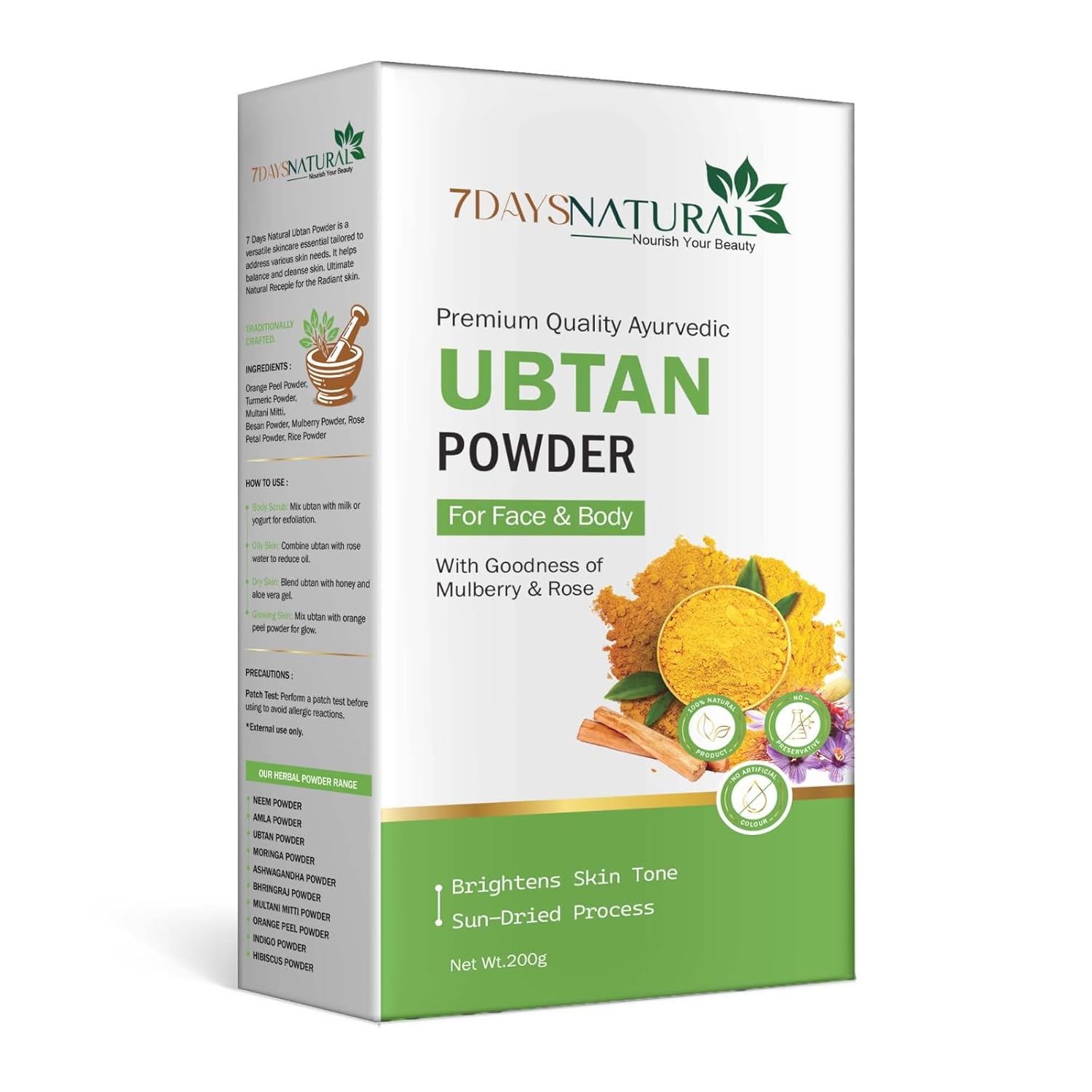 100% Natural Organic Ubtan Powder for Glowing Skin | 7DaysNatural