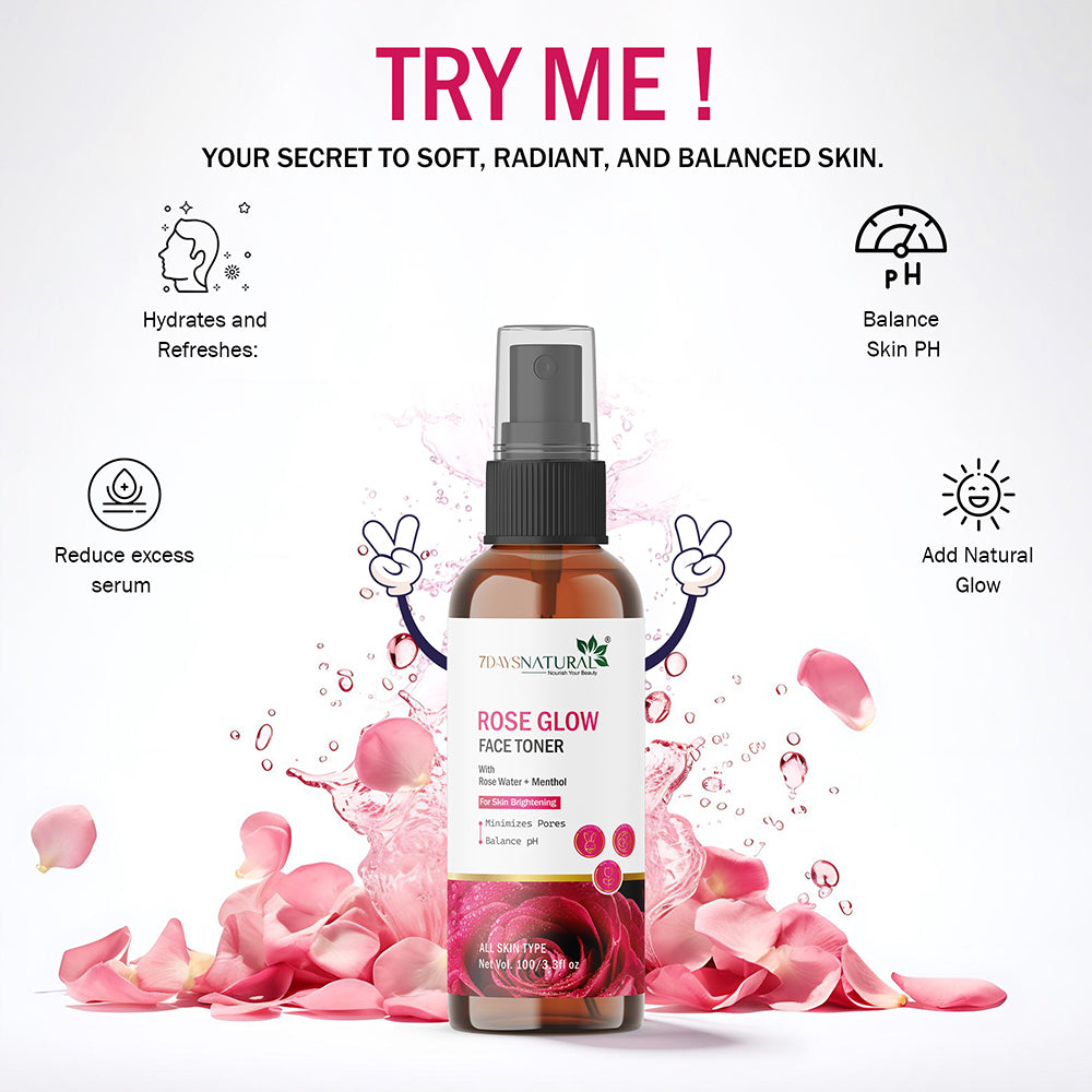 7 Days Natural Glowner Rose Water Face Toner For Glowing Skin for all Skin Type Men & Women (100 ml)