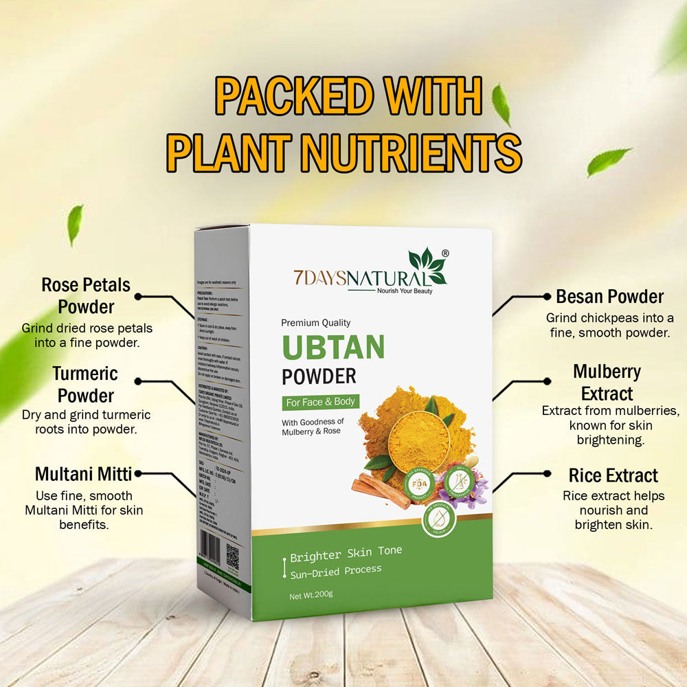 7DAYS NATURAL Organic Ubtan Powder Face Pack For Women & Men -200GM