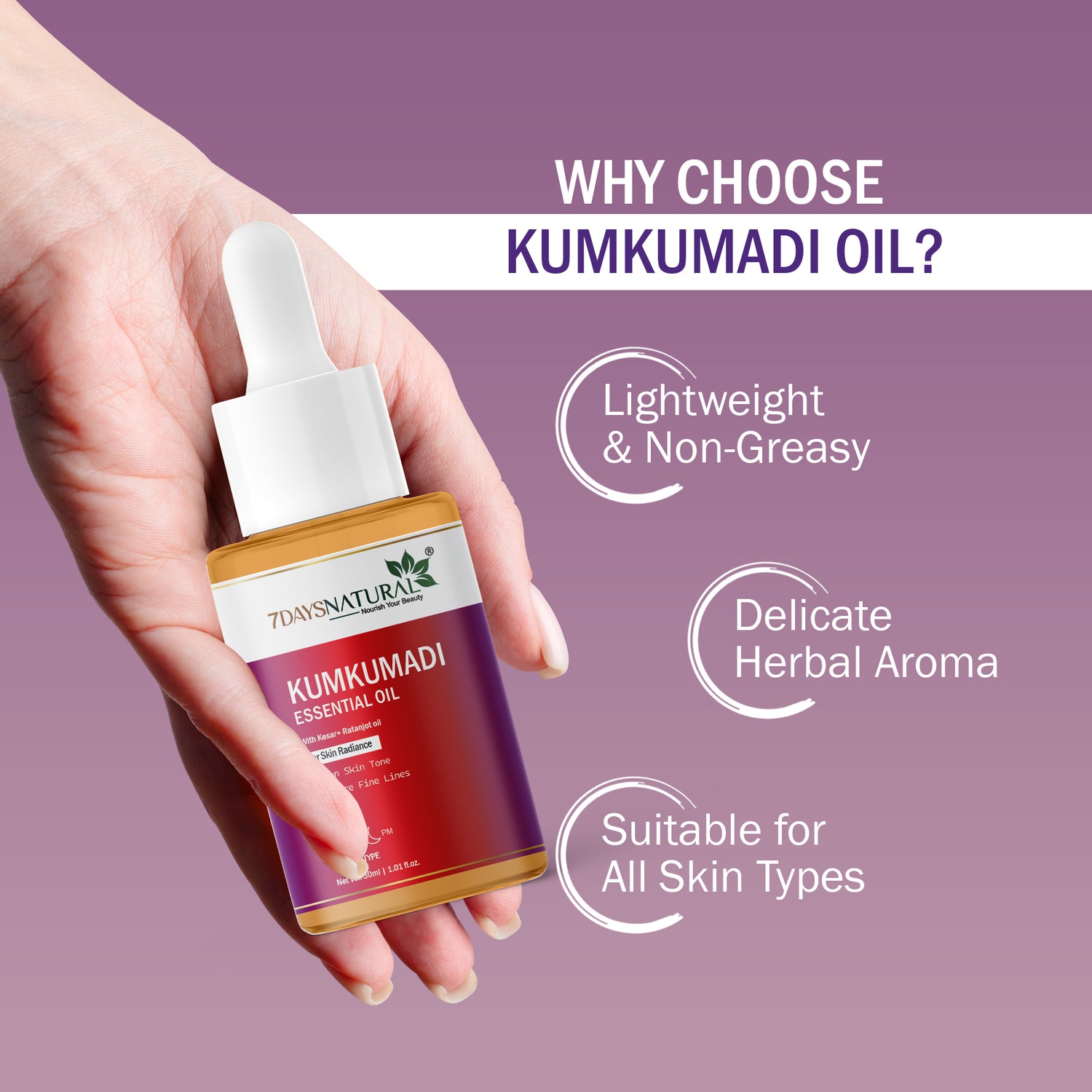 Kumkumadi Essential Oil 30ml for Glowing Skin | 7DaysNatural