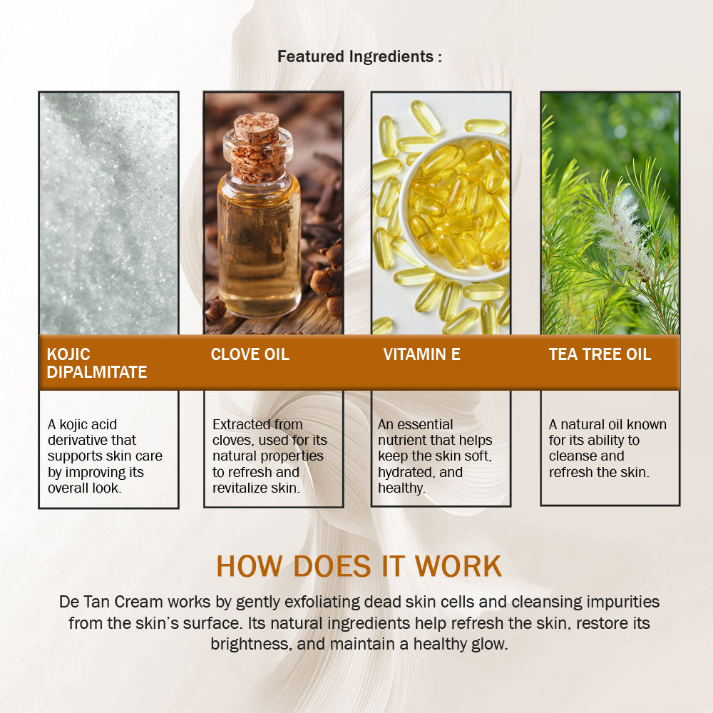 7Days Natural De-Tan Removal Cream with Kojic & Clove Oil | Dermatologically Tested | For All Skin Types (100g)