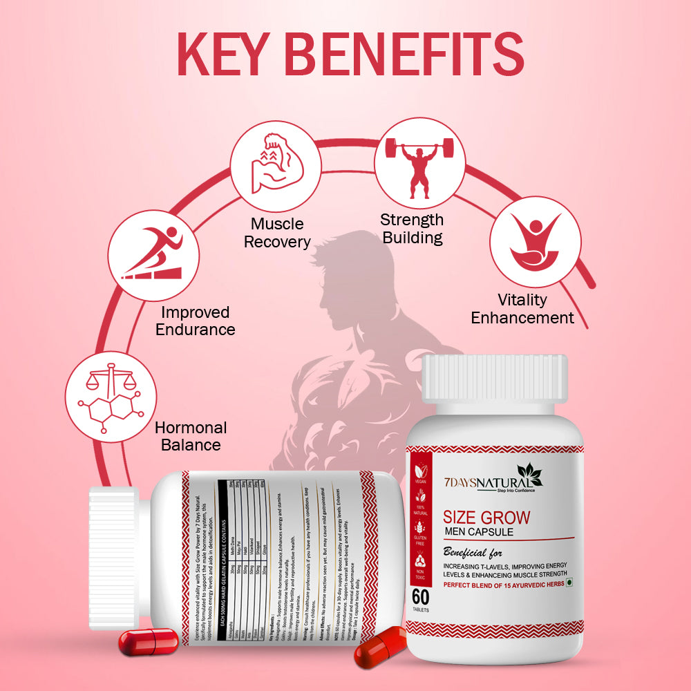 7Days Natural Size Grow Men Capsule – 60 Tablets Step into Confidence with Ayurvedic Power