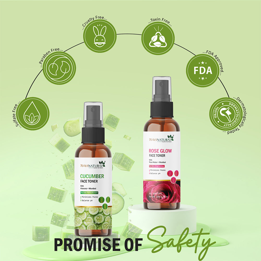 7Days Natural Cucumber Face Toner with Rose Water and Menthol, pH Balancing, Instant Hydration,100g