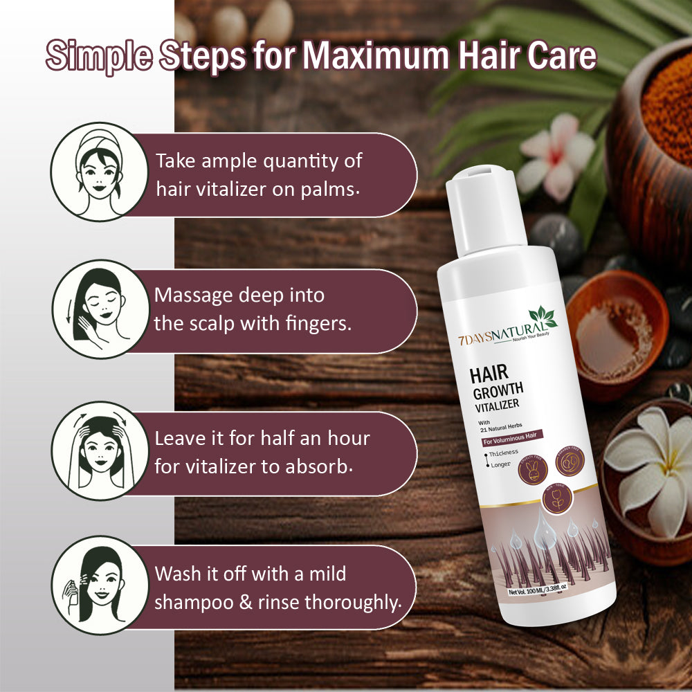 7Days Natural hair growth vitalizer, Boost hair growth, Prevents hair fall, Delays Hair Greying- 100 ml