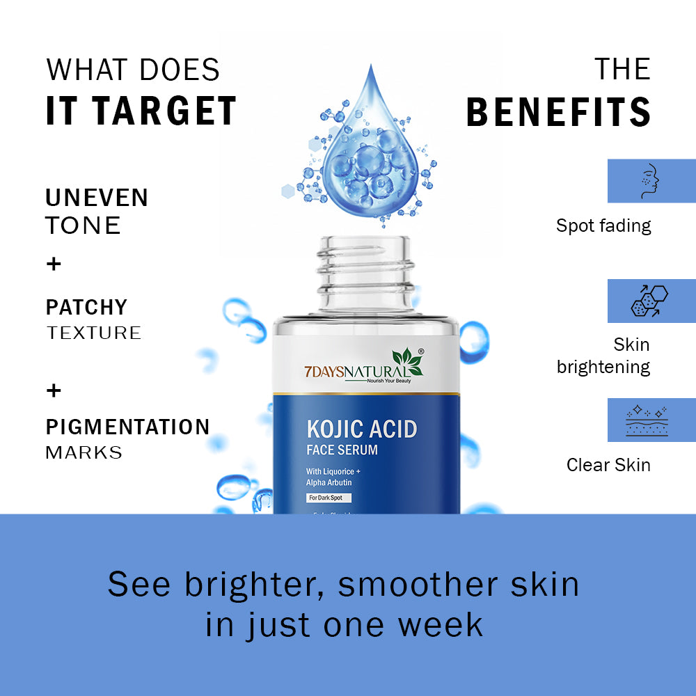 7DAYSNATURAL 2% Kojic Acid Face Serum – Reduces Hyperpigmentation, Acne Marks & Uneven Tone – All Skin Types-30 ML