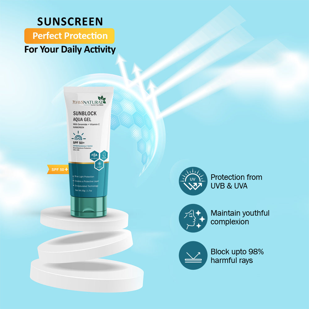 7 DAYS NATURAL Sunblock Aqua Gel Cream For Men & Women - 50GM