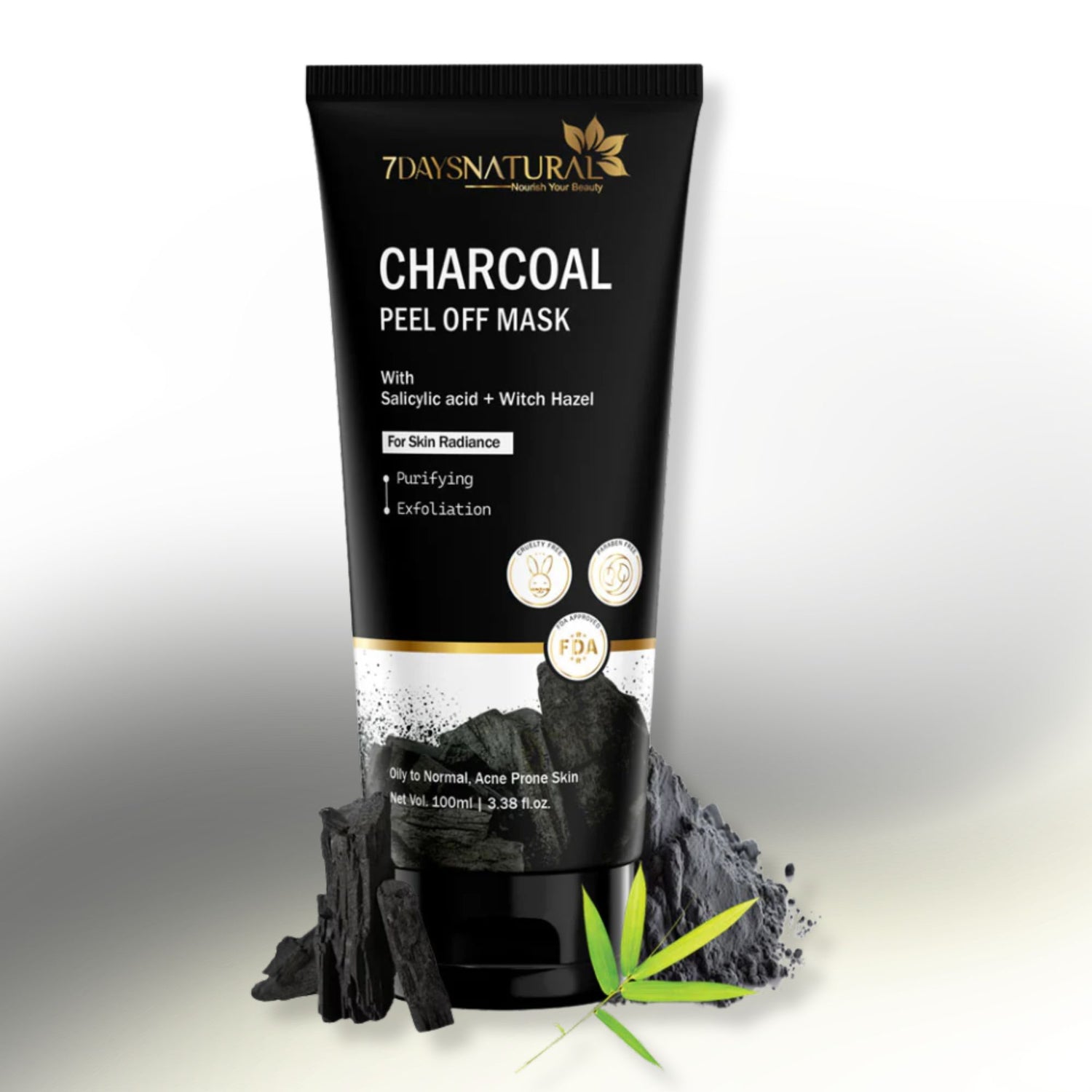 7Days Natural Charcoal Black Peel Off Mask for Men & Women | Removes Blackheads and Whiteheads | Active Cooling Effect | Deep Skin Purifying Cleansing(100 ml)