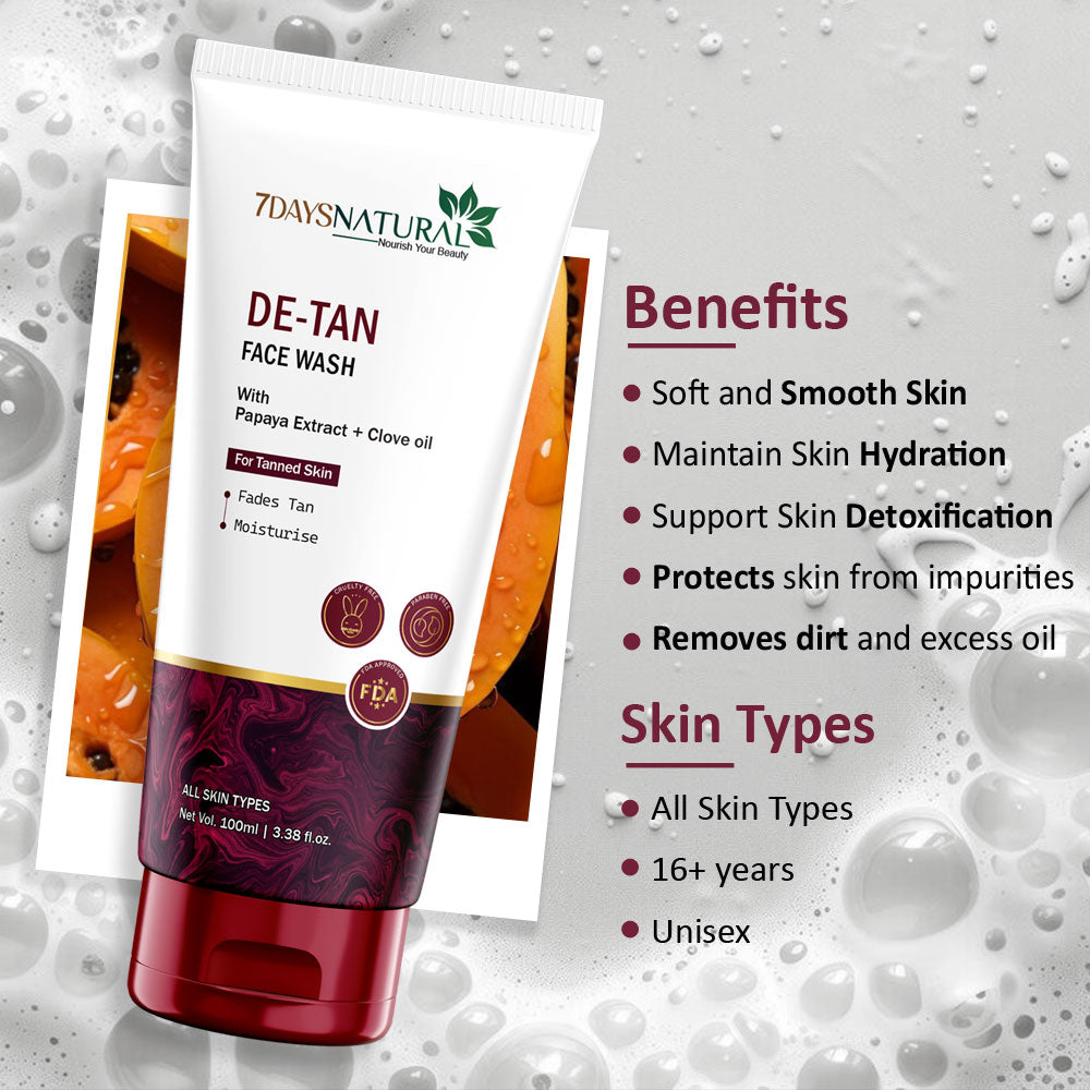 De-Tan Face Wash with Papaya & Clove Oil | 7DaysNatural - 7DaysNatural