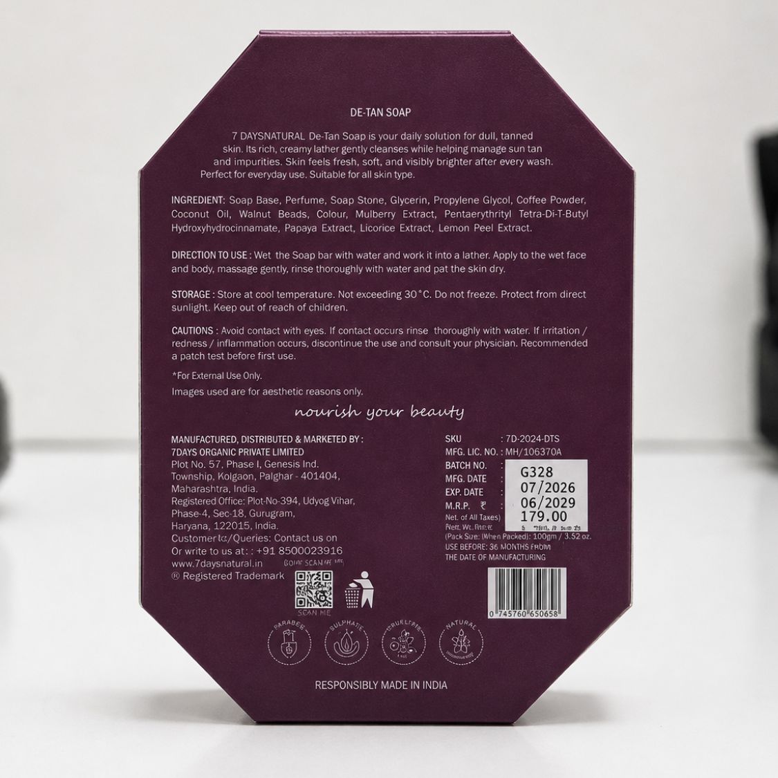 De-Tan Soap Bar for Removing Dirt & Excess Oil