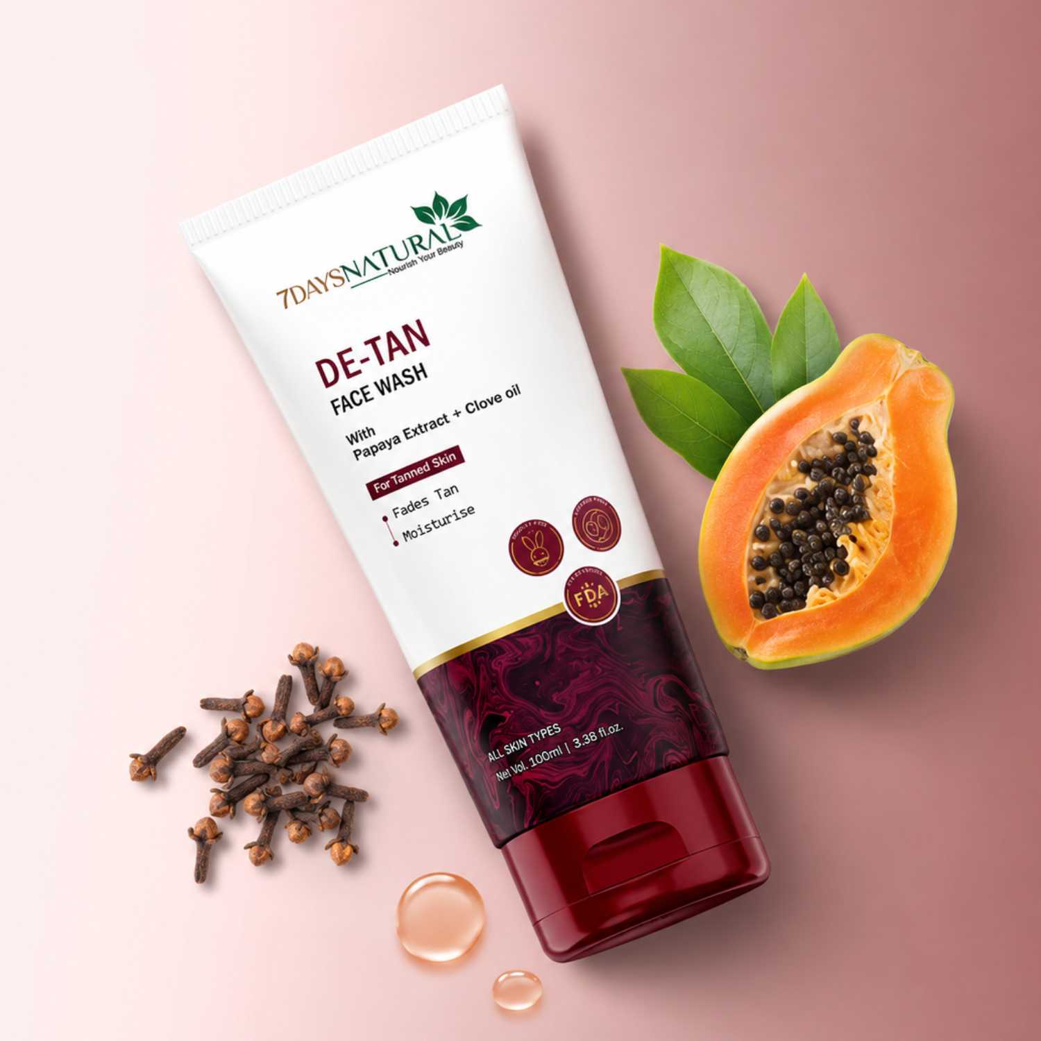 De Tan Face Wash with Papaya & Clove Oil | 7DaysNatural