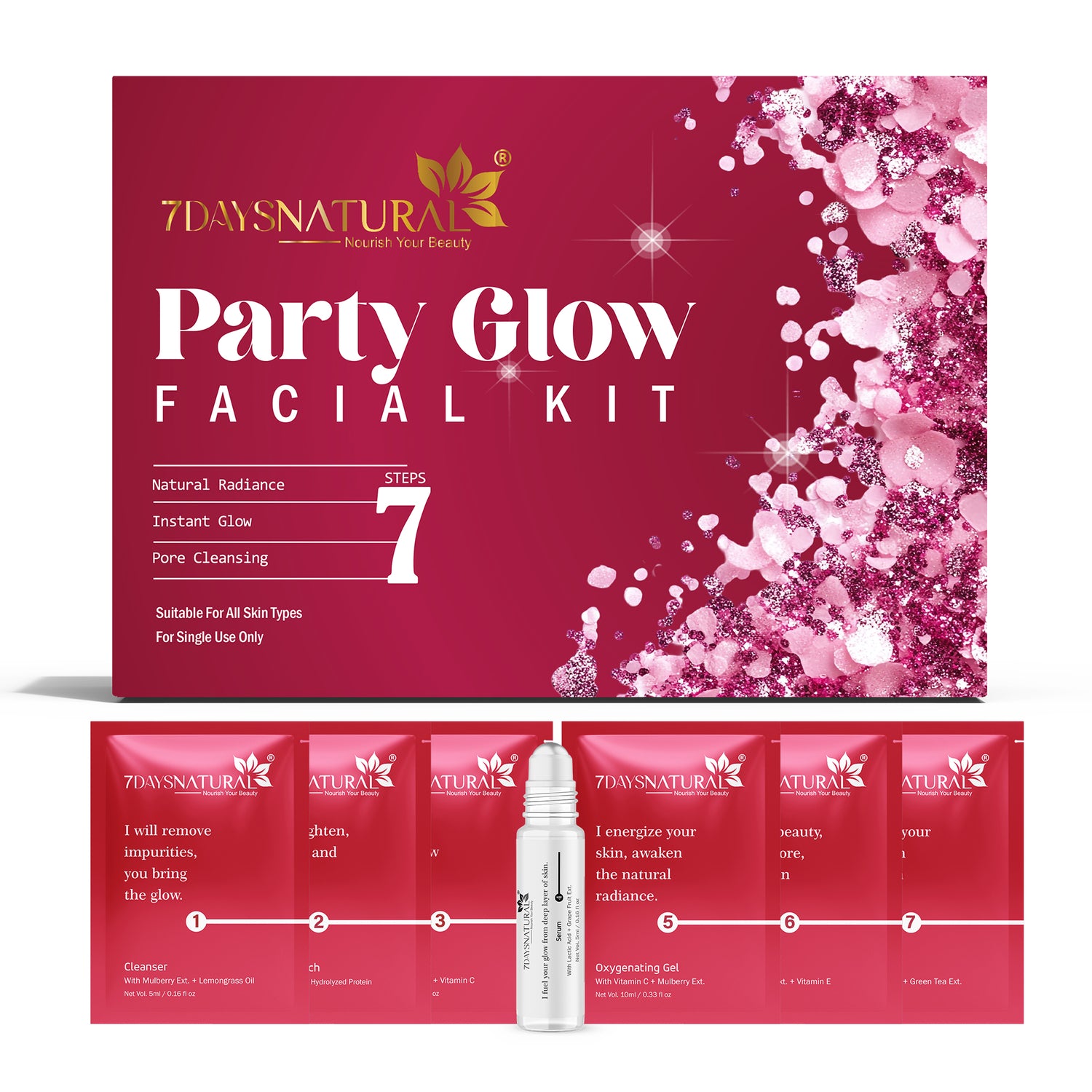 Instant Party Glow Facial Kit for Bright Skin | 7DaysNatural