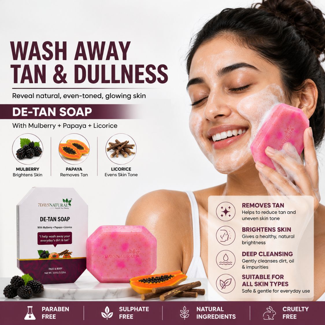Face & Body De-Tan Soap with Natural Extracts