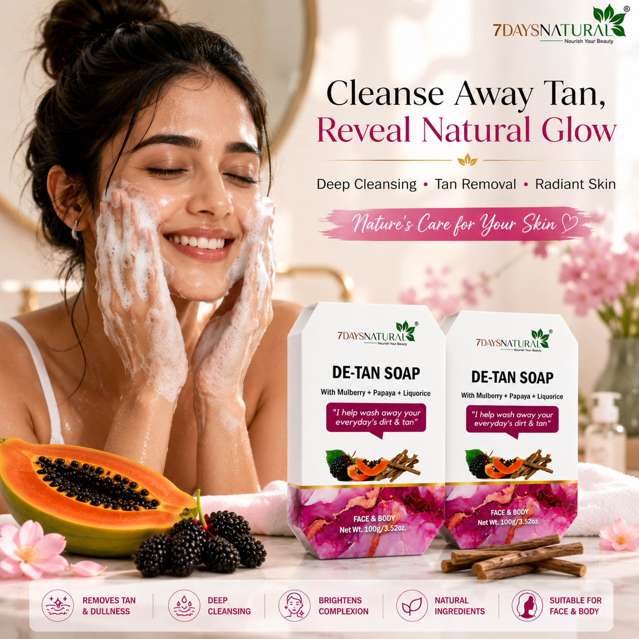 Natural De-Tan Soap for Face and Body Cleansing