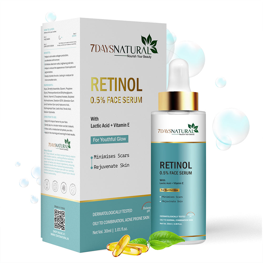 Retinol 0.5% Face Serum with Lactic Acid + Vitamin E  7DaysNatural -