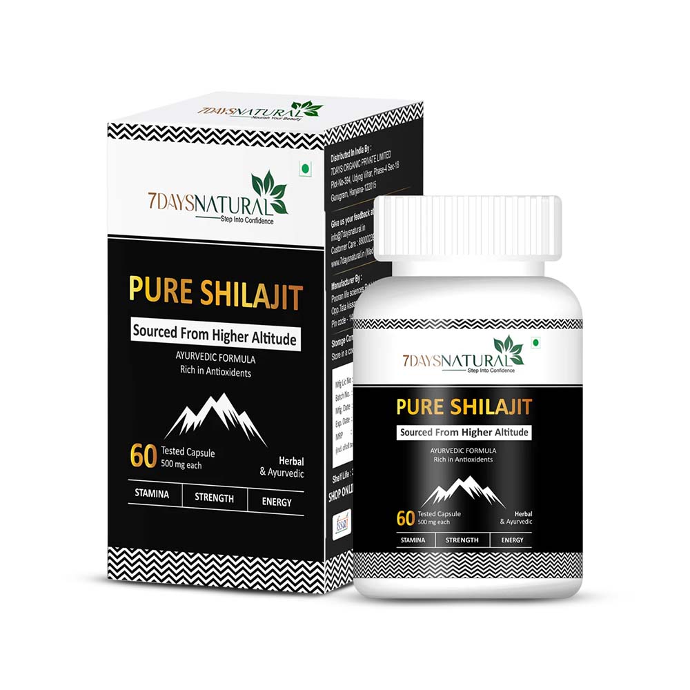 7Days Natural Premium Himalayan Shilajit / Shilajeet 60 Capsules  | Boost Energy & Brain Power | 7Days Natural