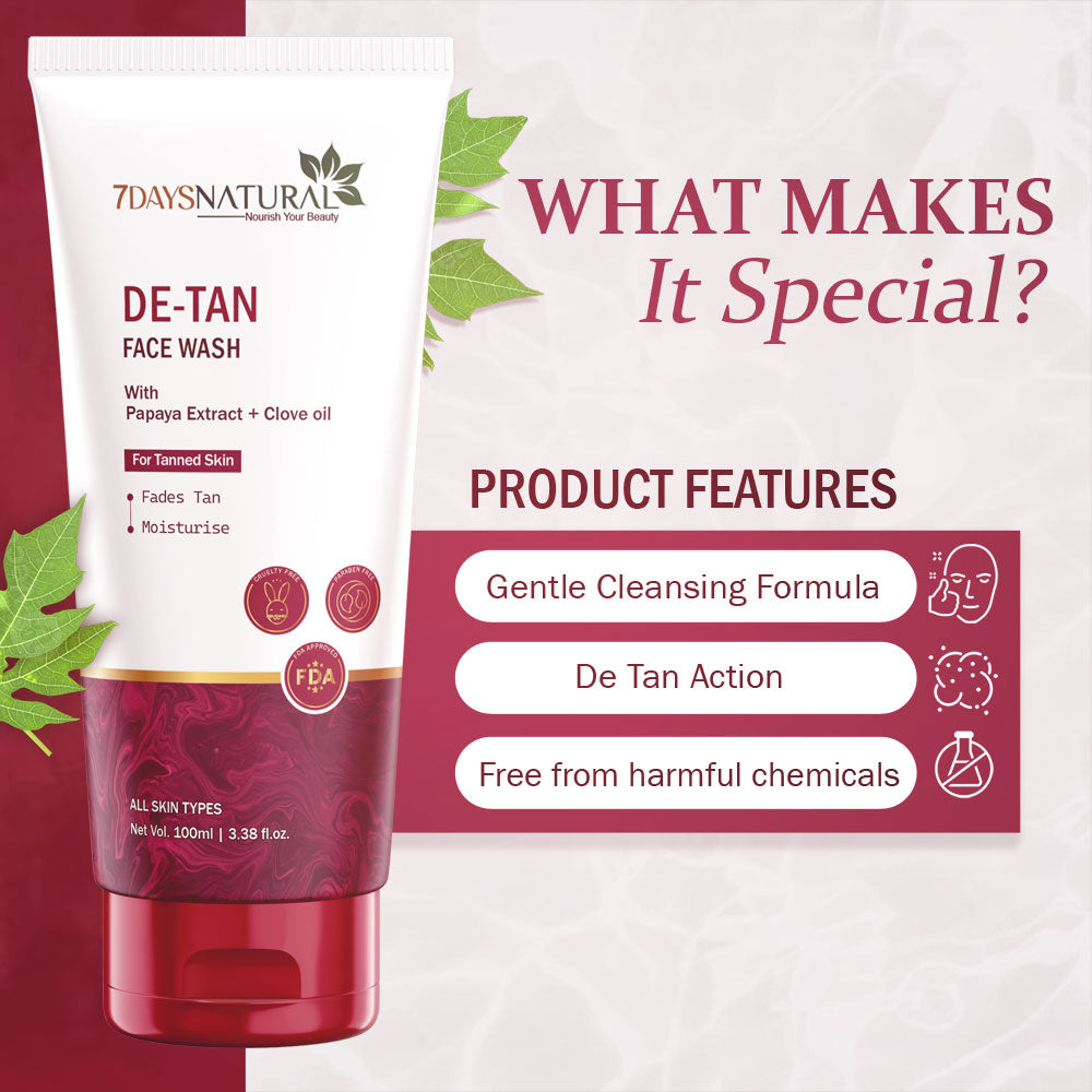 De-Tan Face Wash with Papaya & Clove Oil | 7DaysNatural - 7DaysNatural